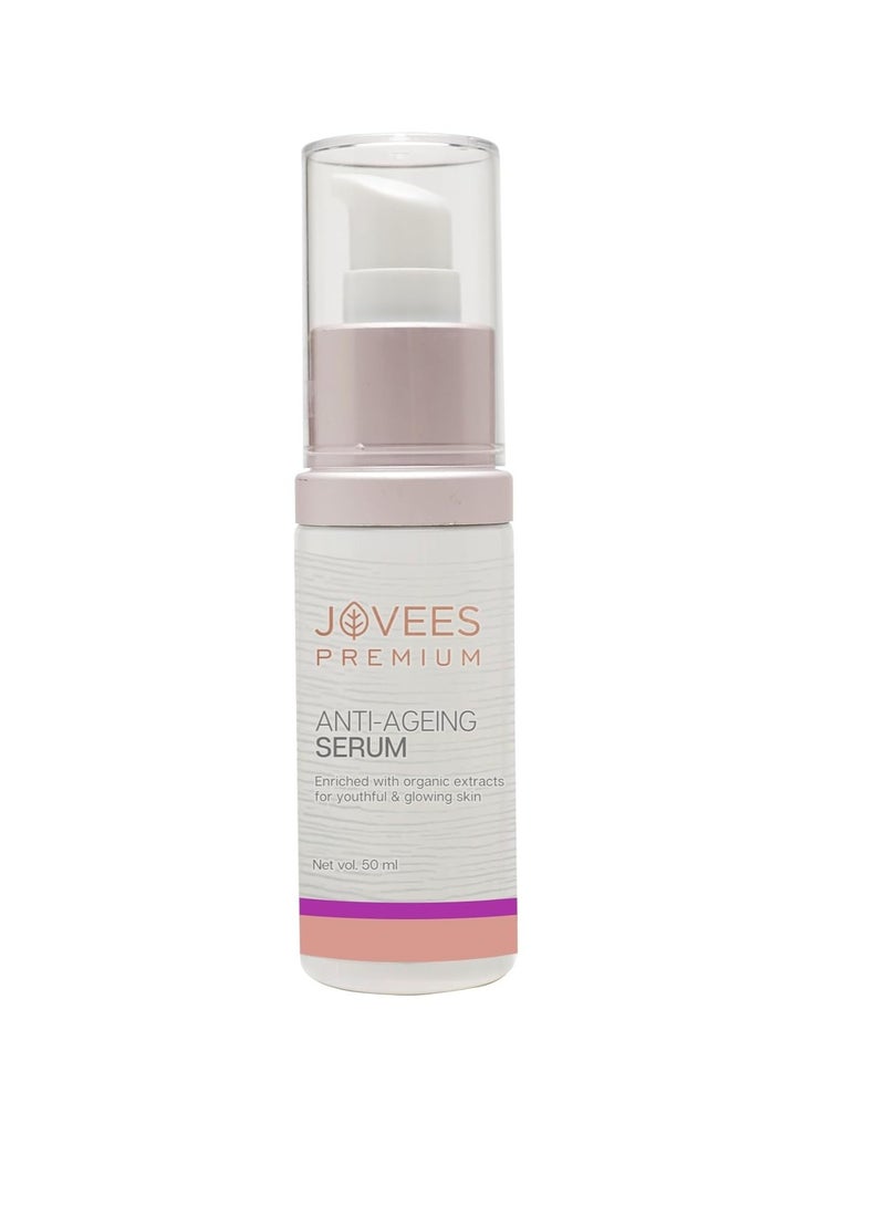 Jovees Premium Advanced Anti Ageing Serum | With Turmeric Oil, Argan Oil & vitamin E | Repairs Fine Lines & Wrinkles | Reduces Dullness | Gives Even Skin Tone | 50ML - Image 1